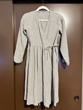Simply Grey Wrap-Style Long Sleeve Midi Dress XS